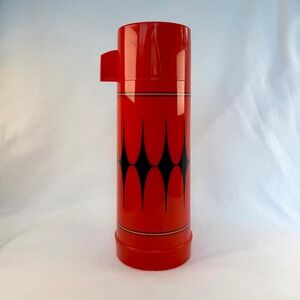 Vintage Aladdin Thermos Red with Black Diamond Pattern 1 Quart Retro Hot Cold